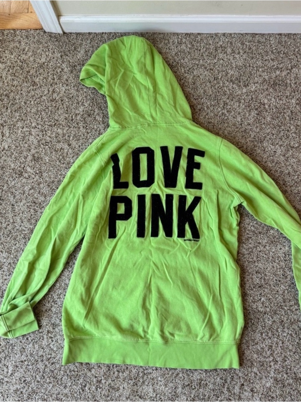 PINK Victoria's Secret Lime Green 'LOVE PINK' Hoodie, L